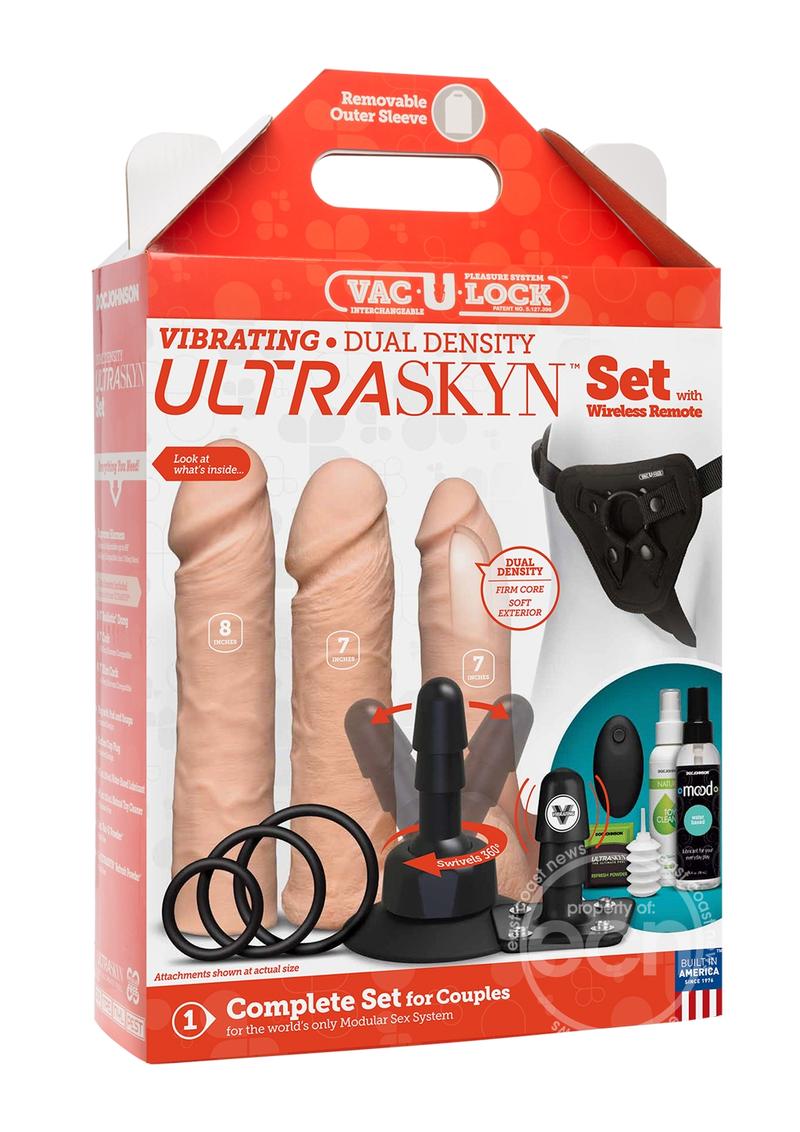 Vac-U-Lock Vibrating Dual Density Vanilla Ultraskyn Set with Remote Control