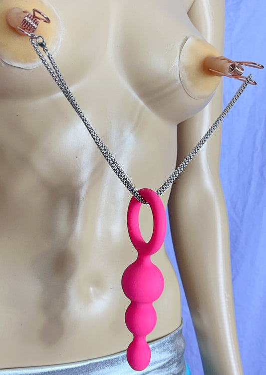 Rose Gold Body Clamps with Pink Dildo / Butt Plug