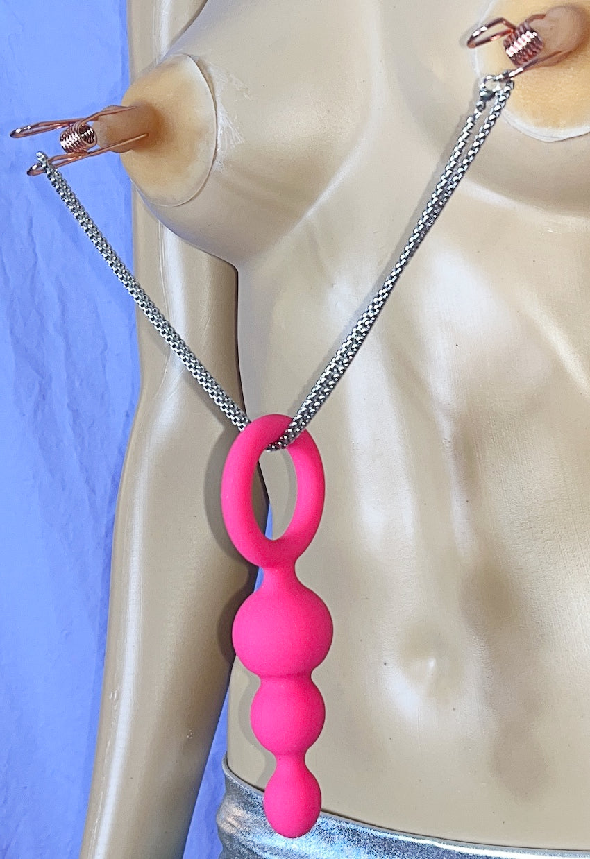 Rose Gold Body Clamps with Pink Dildo / Butt Plug