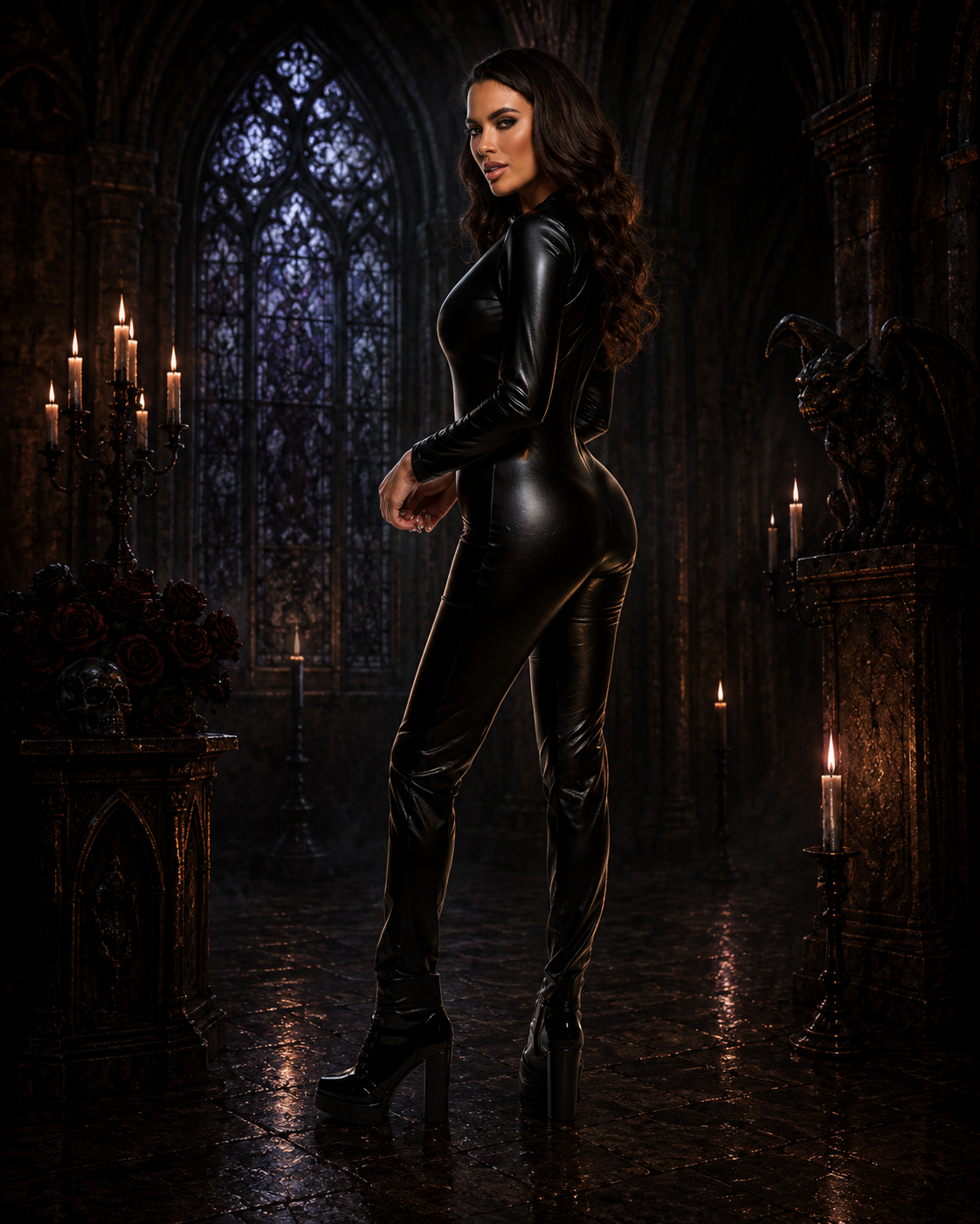 Midnight Dominion Coated Spandex Catsuit