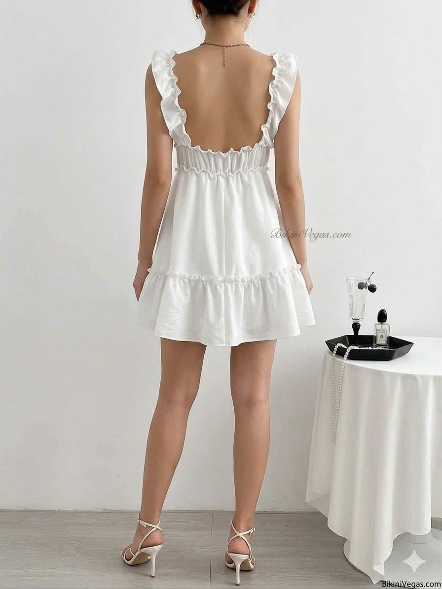 Frill Tie Front Mini Dress