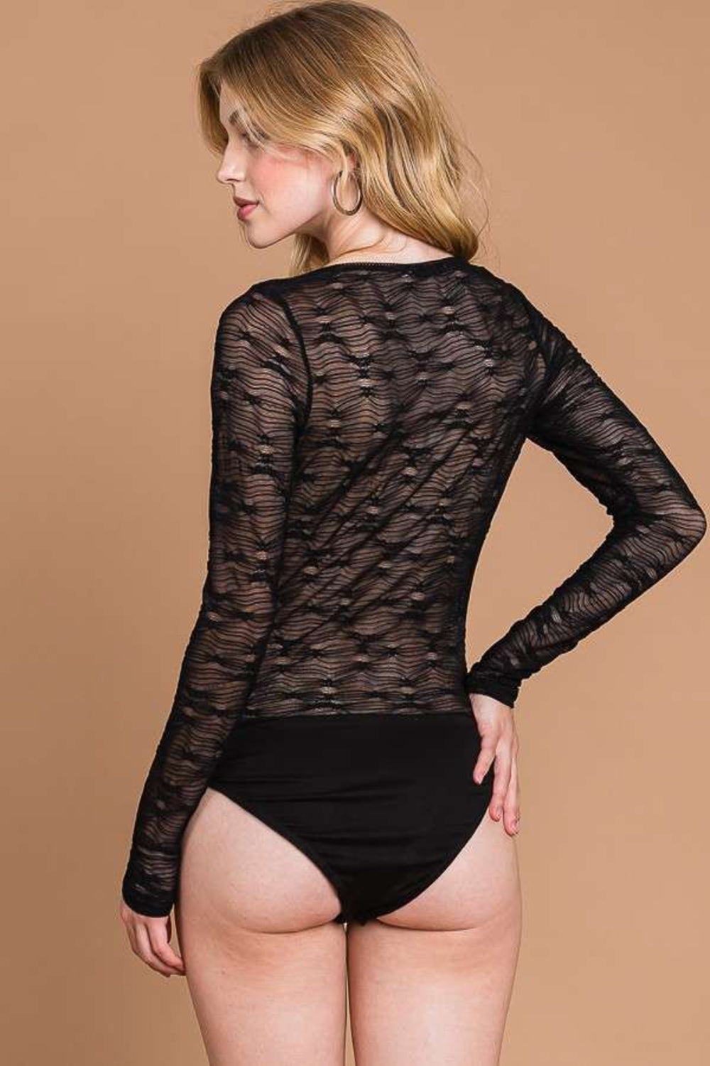 Black Round Neck Mesh Bodysuit