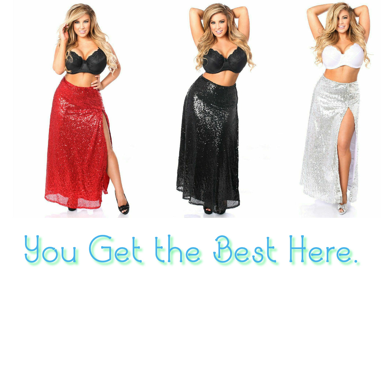 Top Drawer Long Sequin Skirt by Daisy Corsets in 3 Color Choices in Size S, M, L, XL, 2X, 3X, 4X, 5X, or 6X