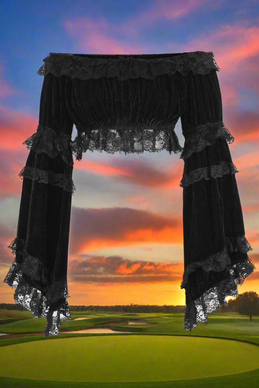 Velvet Smocked Flare Sleeve Peasant Top