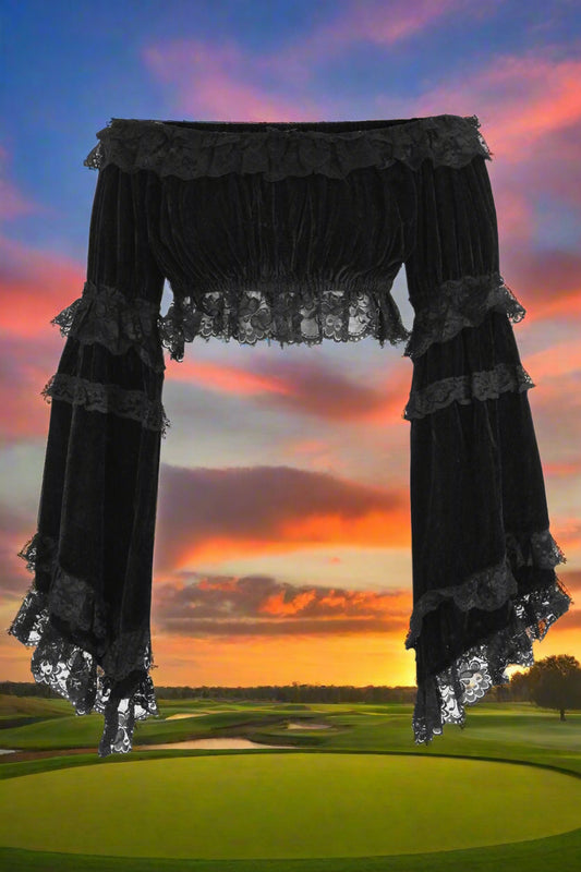 Velvet Smocked Flare Sleeve Peasant Top