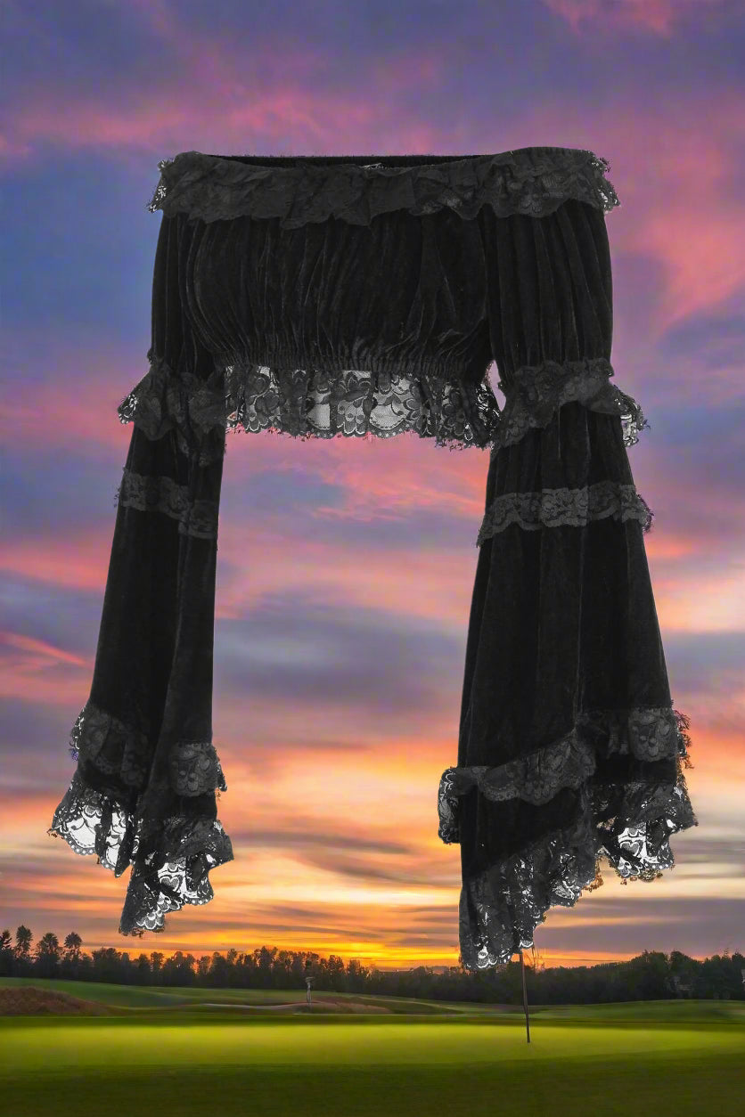 Velvet Smocked Flare Sleeve Peasant Top