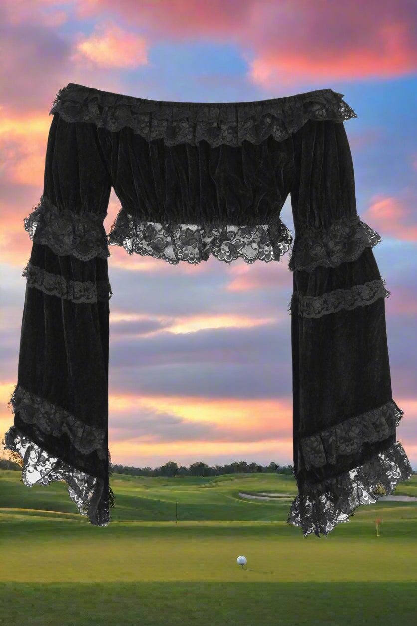 Velvet Smocked Flare Sleeve Peasant Top