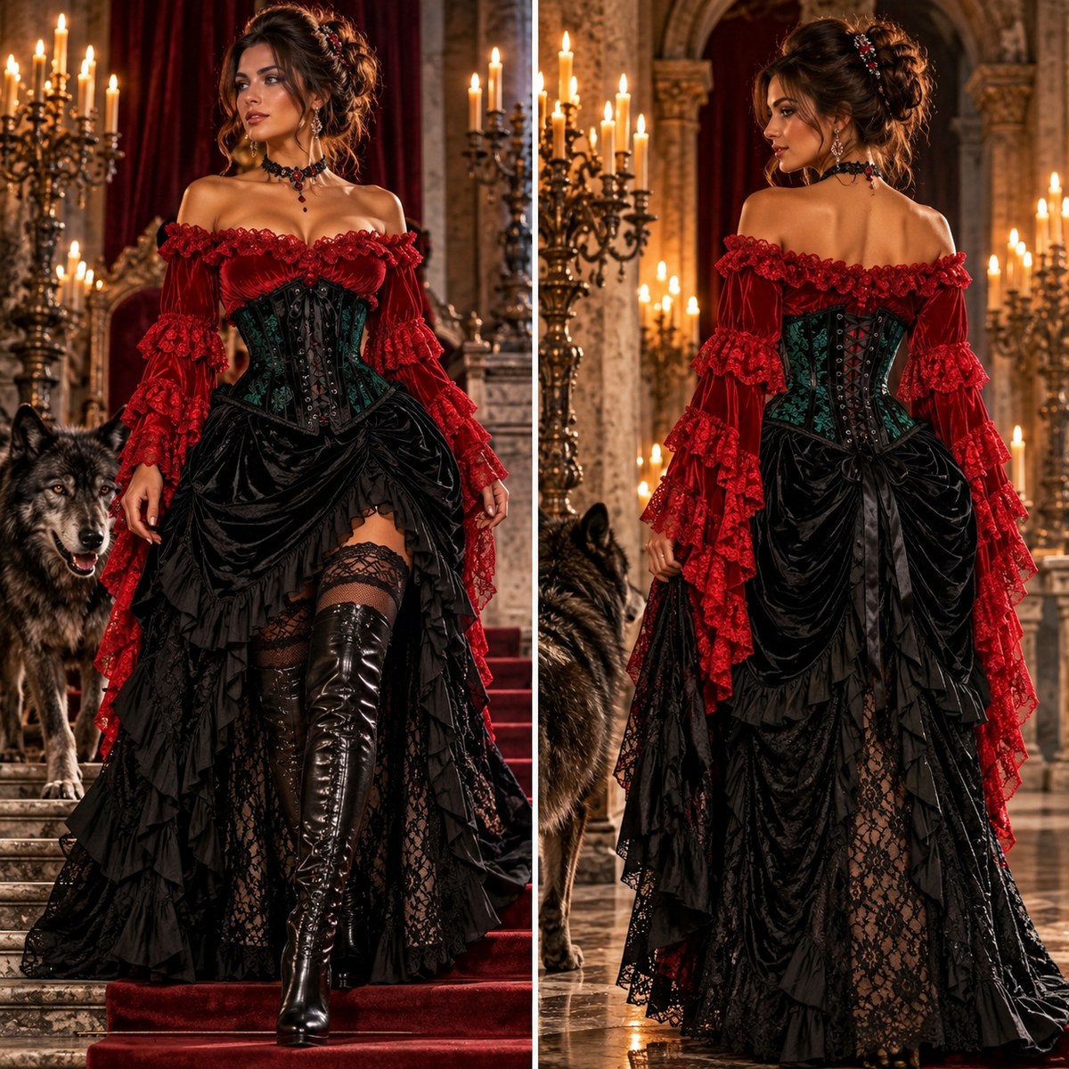 Red Velvet Smocked Flare Sleeve Peasant Top