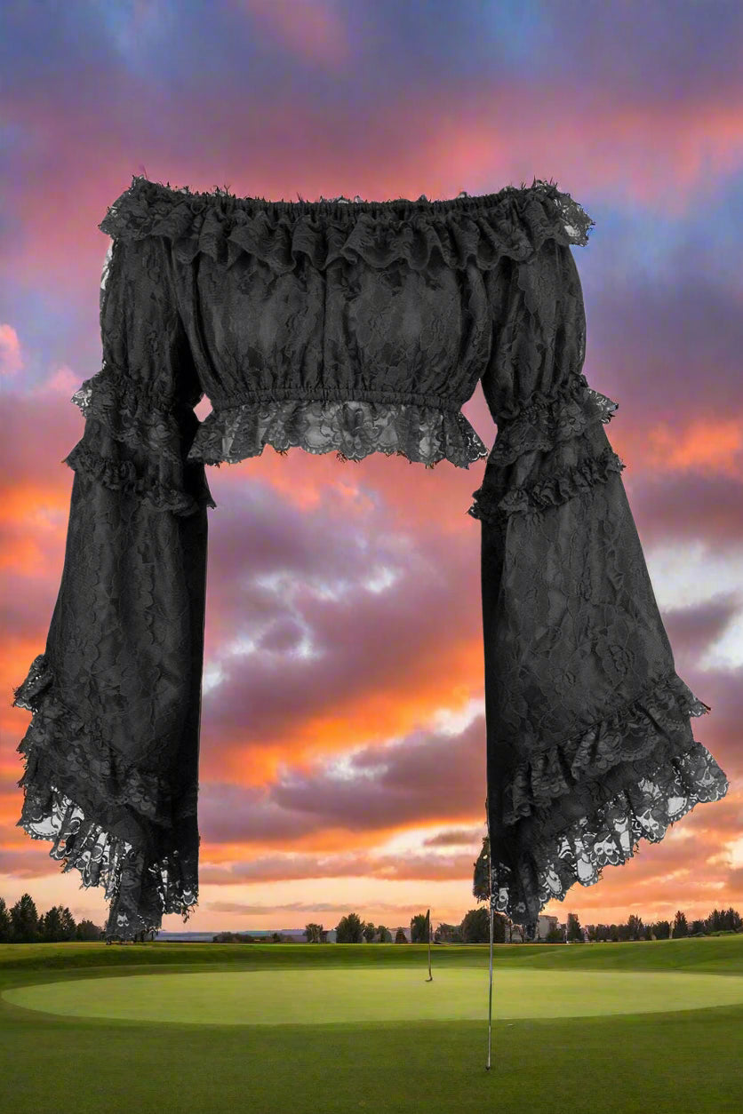Lace Smocked Flare Sleeve Peasant Top