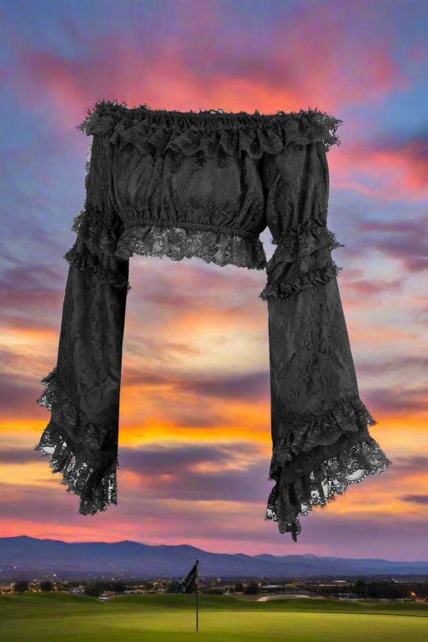 Lace Smocked Flare Sleeve Peasant Top