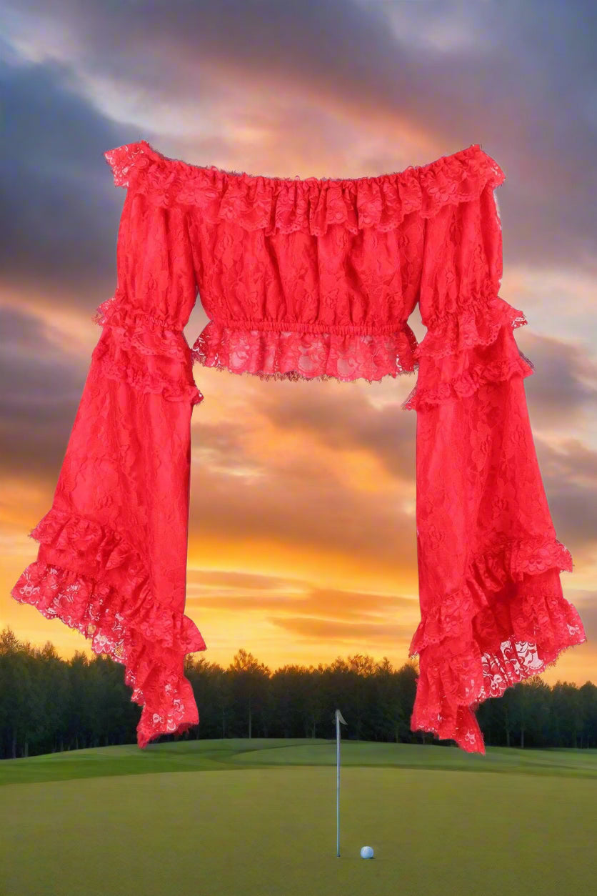 Lace Smocked Flare Sleeve Peasant Top
