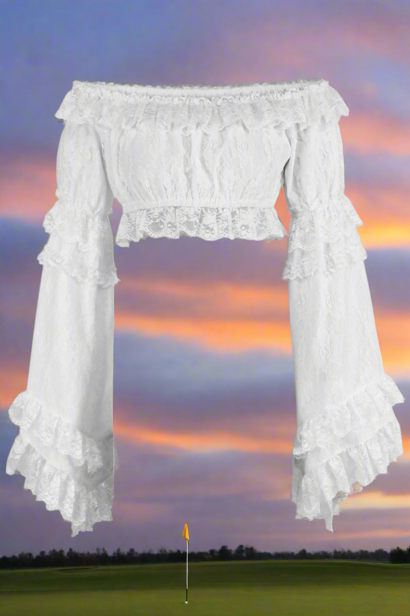 Lace Smocked Flare Sleeve Peasant Top