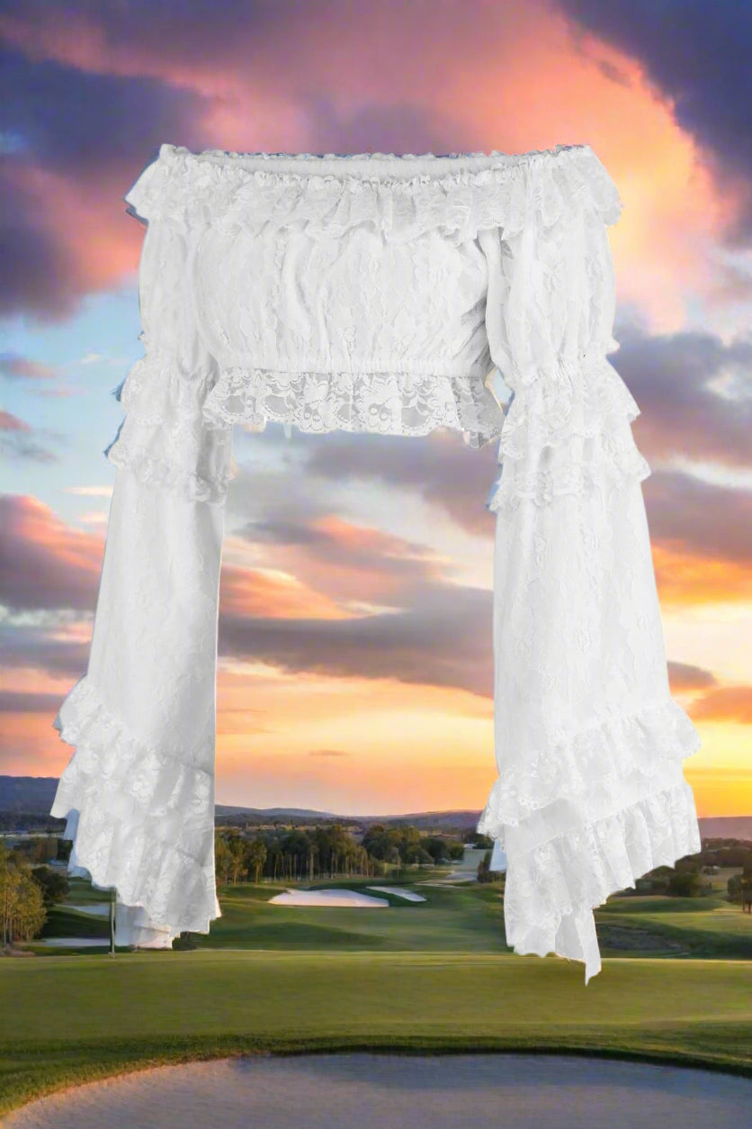 Lace Smocked Flare Sleeve Peasant Top