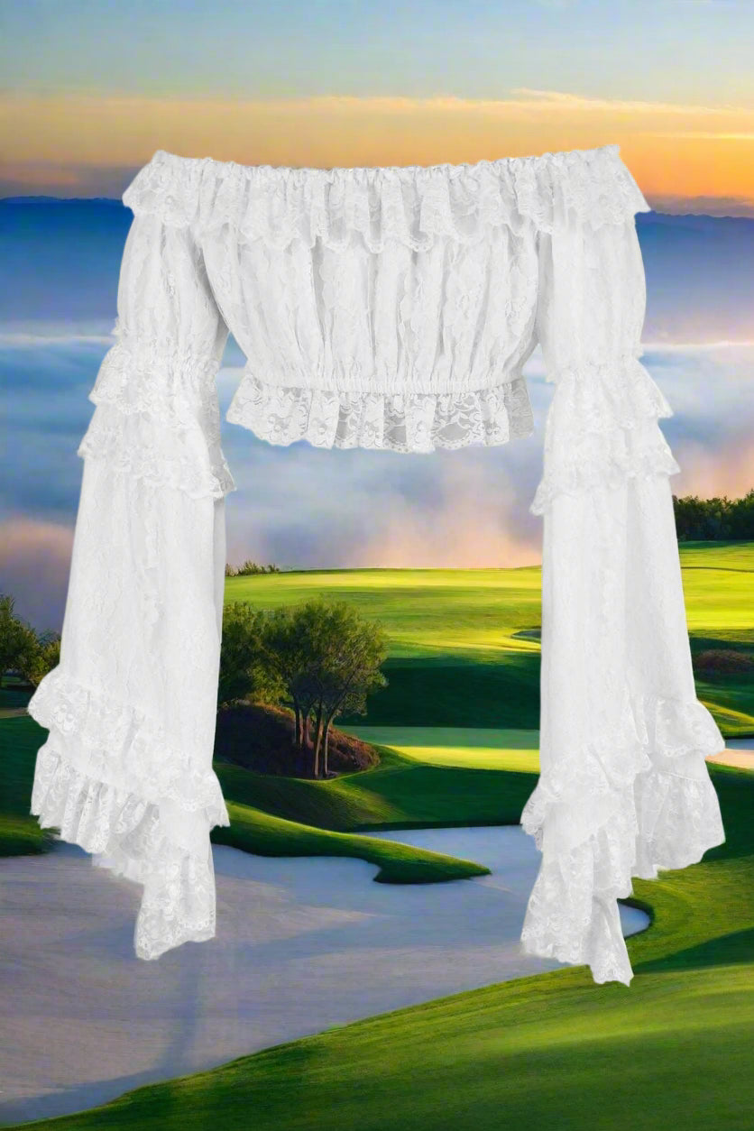 Lace Smocked Flare Sleeve Peasant Top