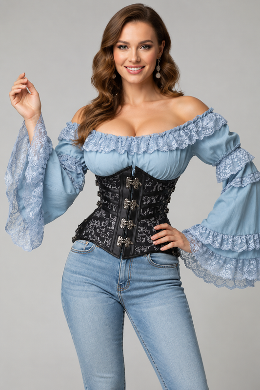 Top Drawer CURVY Steampunk Steel Double Boned Under Bust Corset
