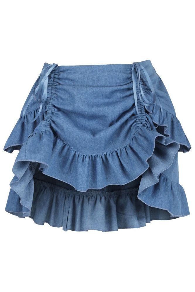 Lavish 2 PC White Brocade Corset & Denim Skirt Set