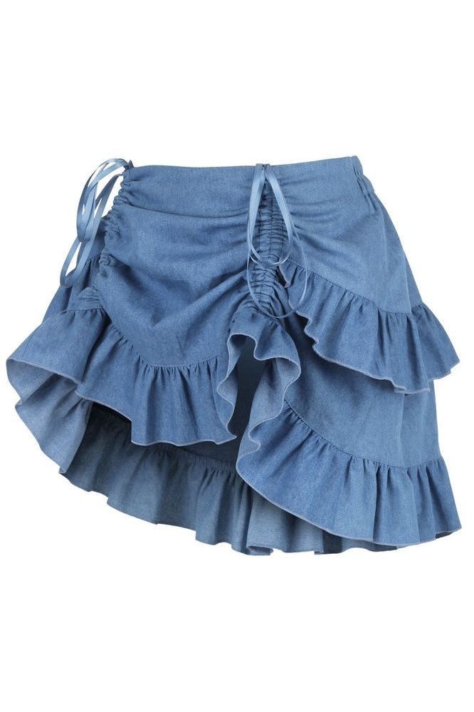 Lavish 2 PC White Brocade Corset & Denim Skirt Set