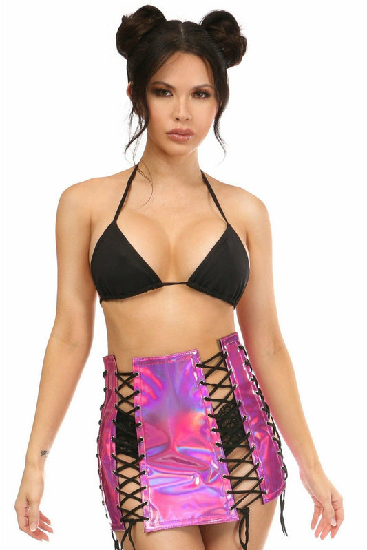 Barbie Style Fuchsia Holo Lace-Up Skirt by Daisy Corsets in Size S, M, L, XL, 2X, 3X, 4X, 5X, or 6X