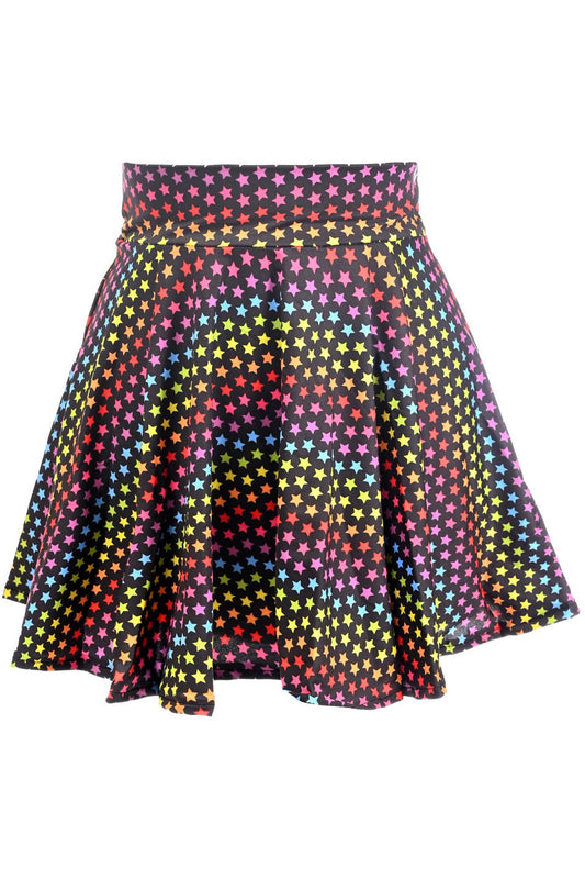 Rainbow Stars Print Stretch Lycra Skirt in Size XS, S, M, L, XL, 2X, 3X, 4X, 5X, or 6X