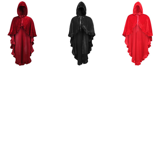 Velvet Hooded Ruffle Cape by Daisy Corsets in 3 Color Choices in One Size