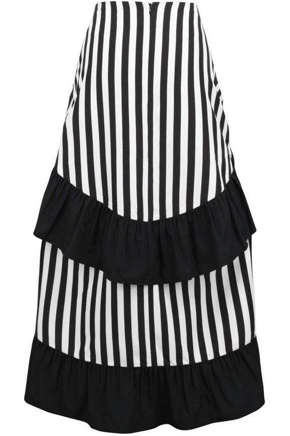 Striped Adjustable High Low Skirt