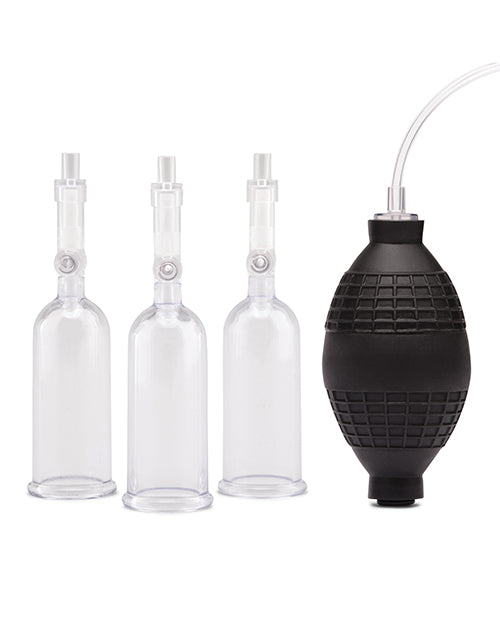 Lux Fetish Nipple Suckers with Clit Pump - Clear and Black