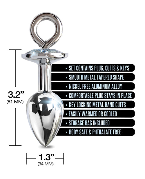 Nixie Metal Butt Plug with Inlaid Jewel and Cuff Set with Bullnose Nipple Clamps