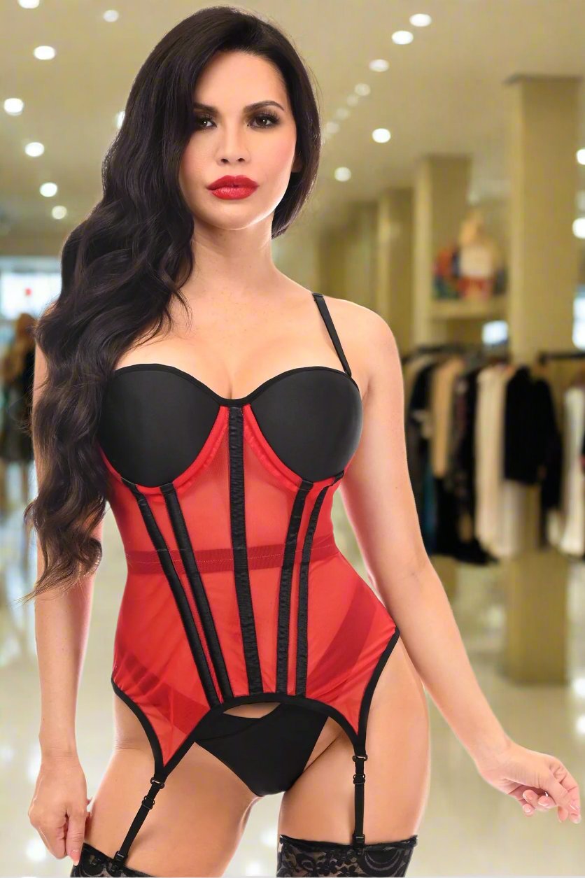 Lavish Mesh Underwire Bustier with Garters