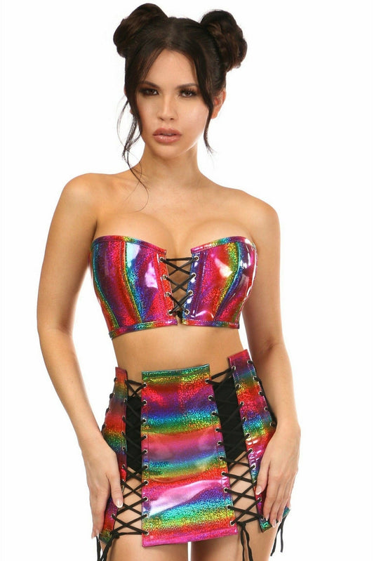 Lavish 2 Piece Rainbow Glitter Bustier and Skirt Set by Daisy Corsets in Size S, M, L, XL, 2X, 3X, 4X, 5X, or 6X