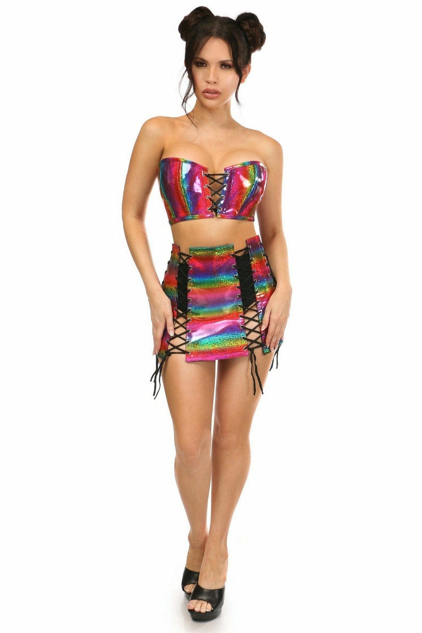 Lavish 2 Piece Rainbow Glitter Bustier and Skirt Set by Daisy Corsets in Size S, M, L, XL, 2X, 3X, 4X, 5X, or 6X