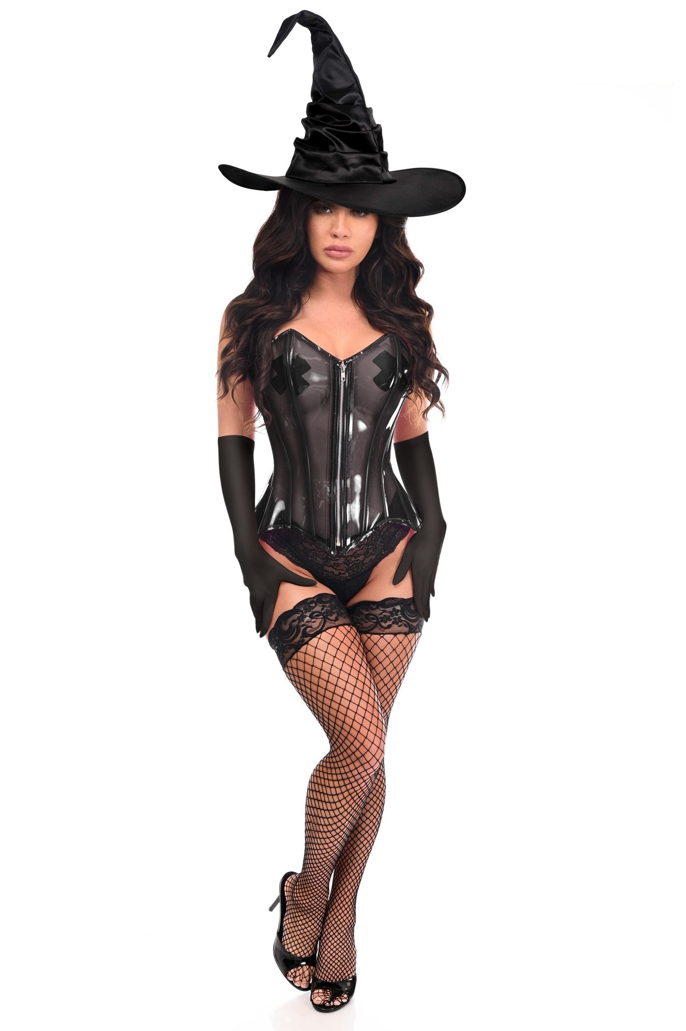 Lavish 3 Piece Clear Black Witch Corset Costume by Daisy Corsets in Size S, M, L, XL, 2X, 3X, 4X, 5X, or 6X