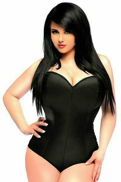 Daisy Corsets Lavish Black Satin Corset Romper in Size S, M, L, XL, 2X, 3X, 4X, 5X, or 6X