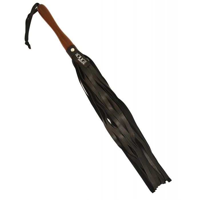 Rouge Black Leather Flogger with Wooden Handle