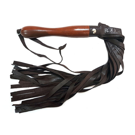 Rouge Black Leather Flogger with Wooden Handle