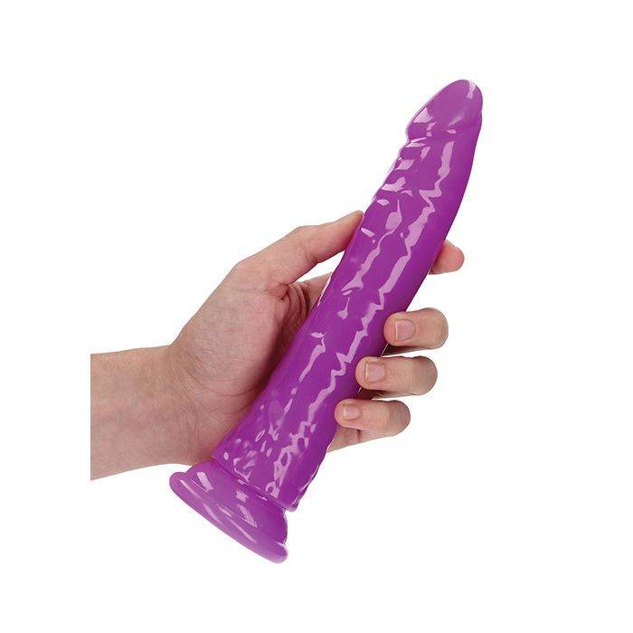 Shots RealRock 9" Slim Dildo Glow in the Dark - Neon Purple