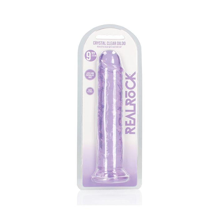 Shots RealRock Crystal Clear 9" Straight Dildo with Suction Cup - Purple