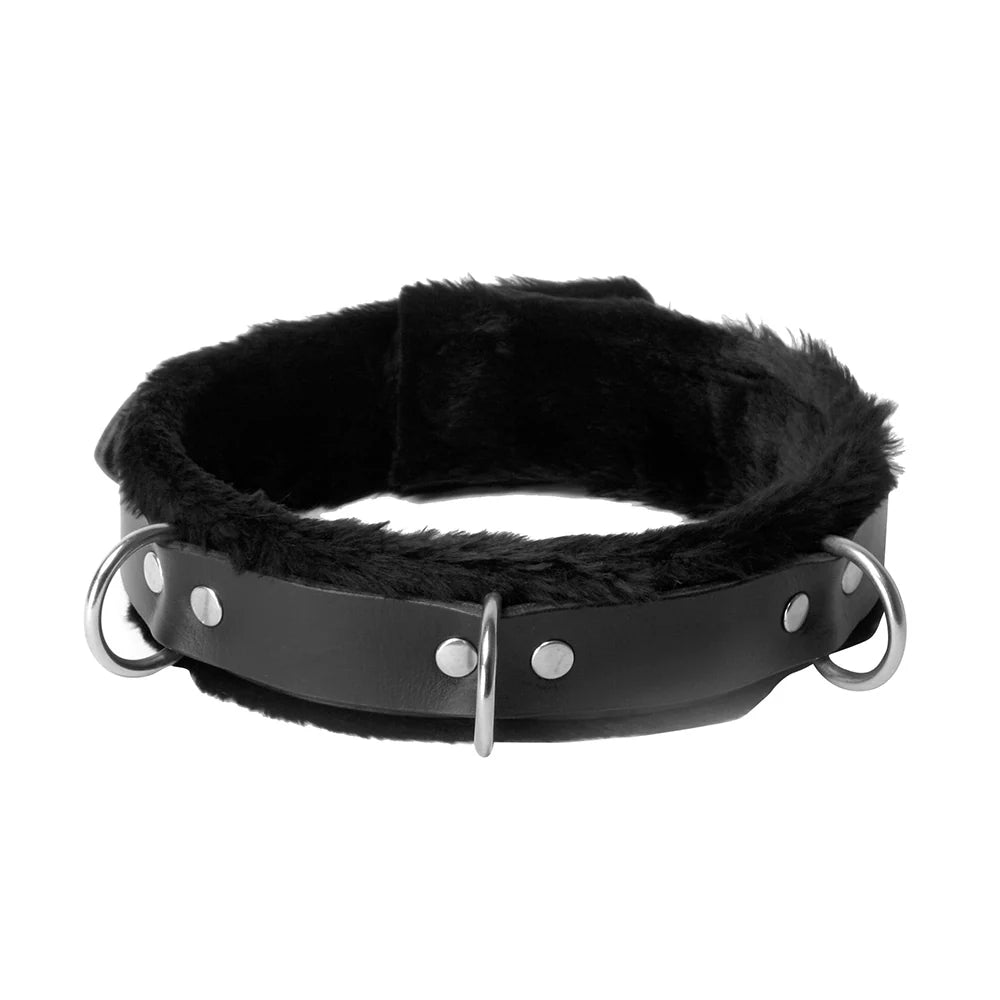 Strict Leather Narrow Fur Lined Locking Collar