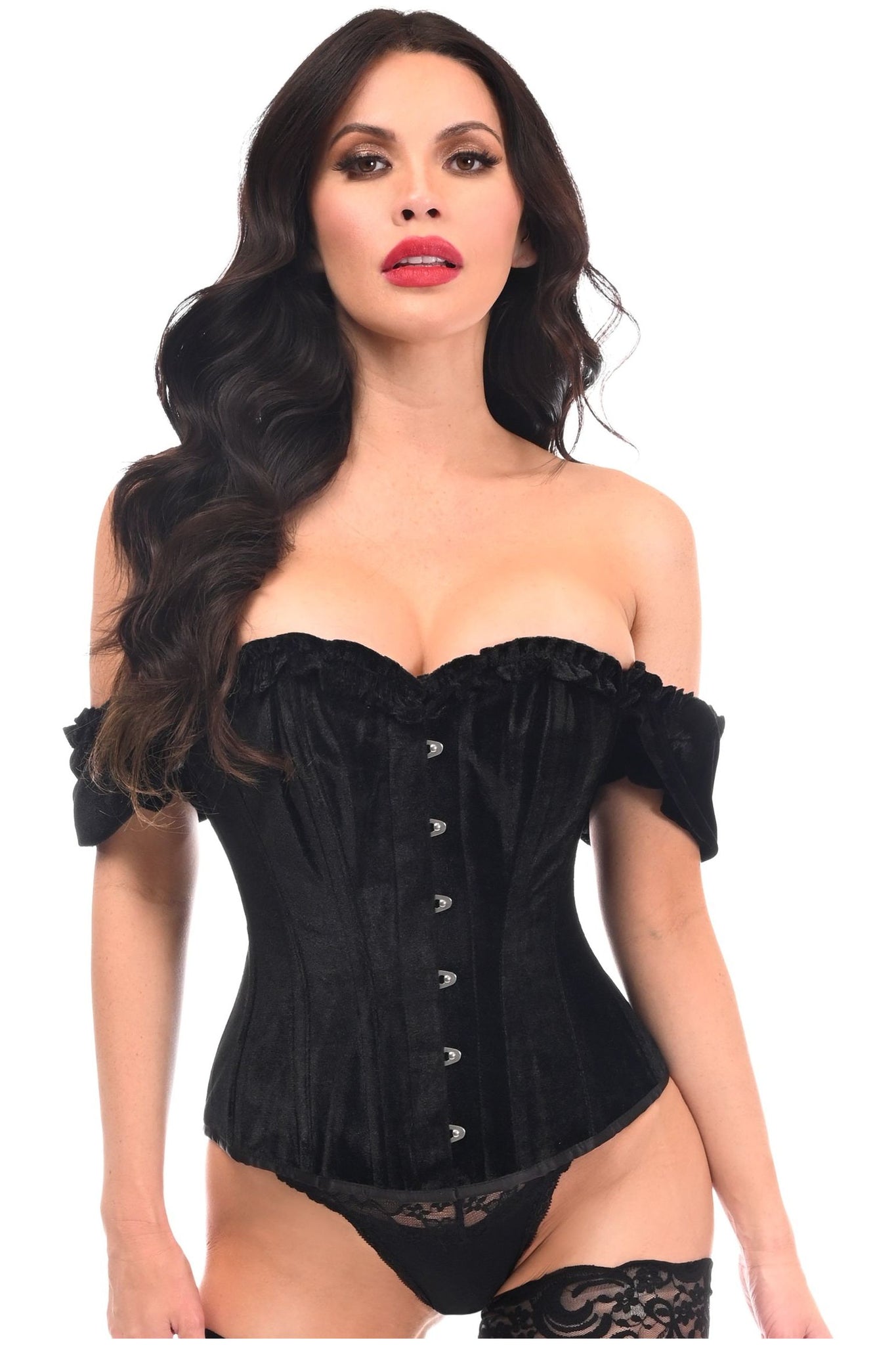 Top Drawer Steel Boned Black Velvet Overbust Corset by Daisy Corsets in Size S, M, L, XL, 2X, 3X, 4X, or 6X