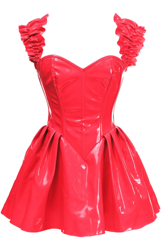 Top Drawer Steel Boned Patent PVC Vinyl Corset Dress by Daisy Corsets in Red or Black in Size S, M, L, XL, 2X, 3X, 4X, 5X, or 6X