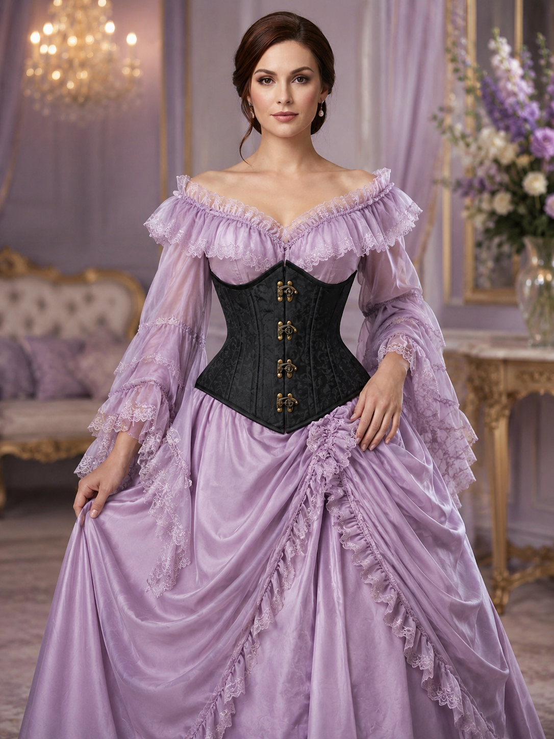 Brocade Double Steel Boned Under Bust Corset