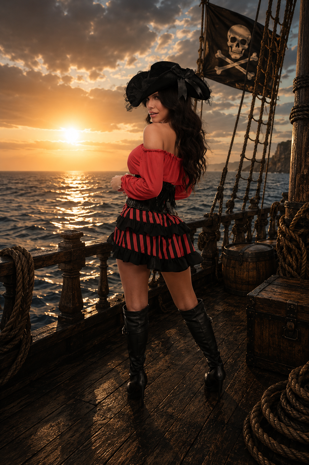 4 Piece Pirate Lady Corset Costume