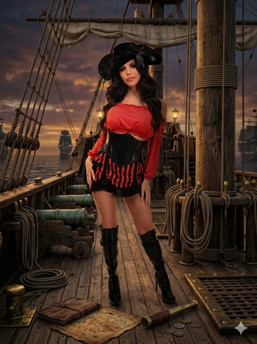 4 Piece Pirate Lady Corset Costume
