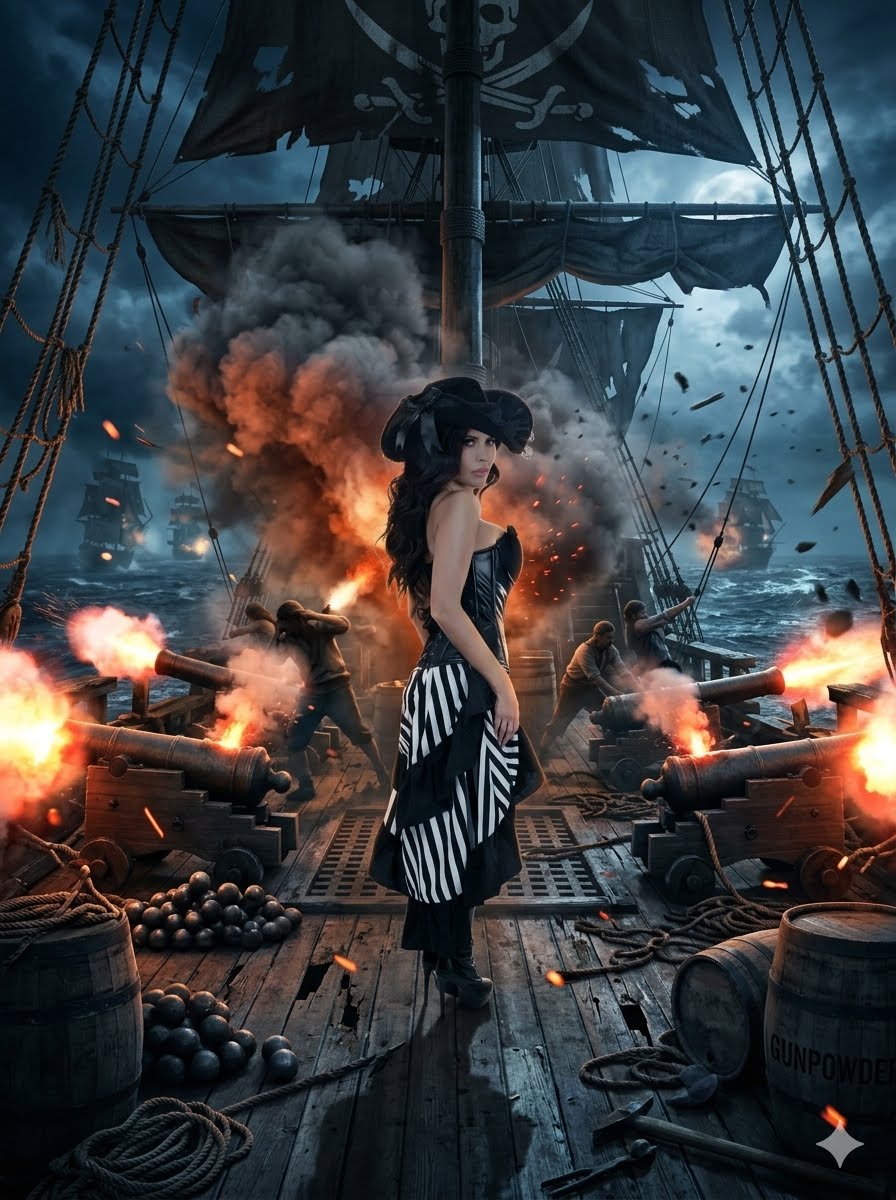Top Drawer 4 Piece Black and White Premium Pirate Corset Costume