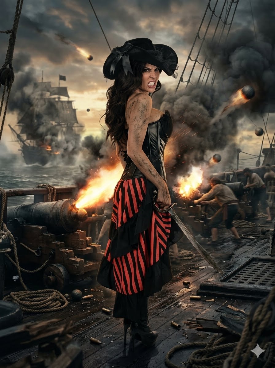 4 Piece Black and Red Premium Pirate Corset Costume