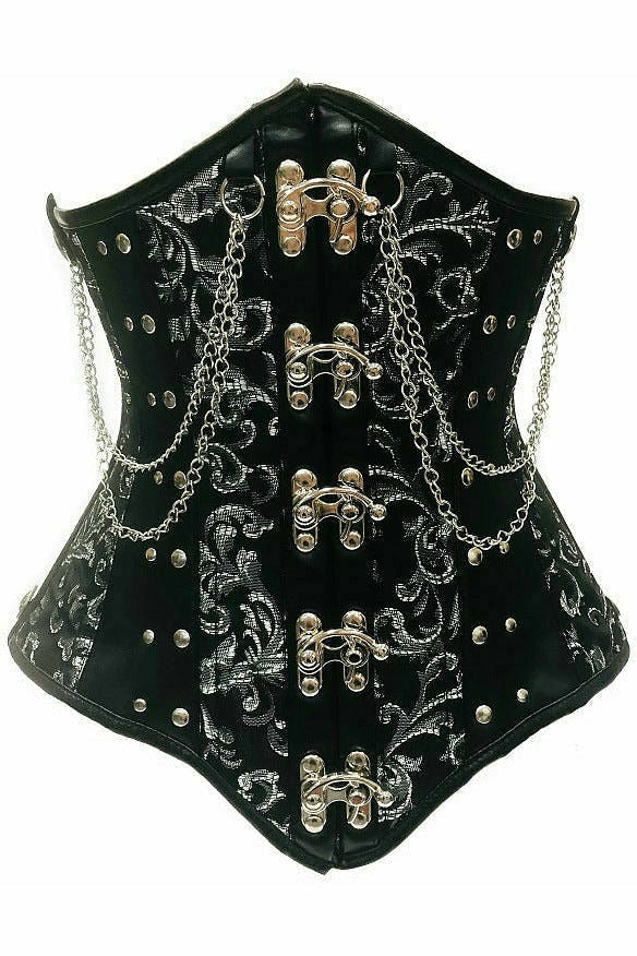 Steel Boned Underbust Corset with Chains and Clasps