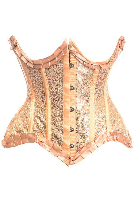 Top Drawer Gold Satin and Sequin Underwire Curvy Cut Steel Boned Waist Cincher Corset by Daisy Corsets in S, M, L, XL, 2X, 3X, 4X, 5X, or 6X