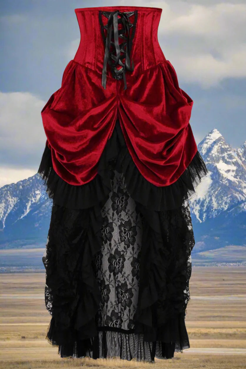 Dark Red Velvet Victorian Underbust Corset Dress