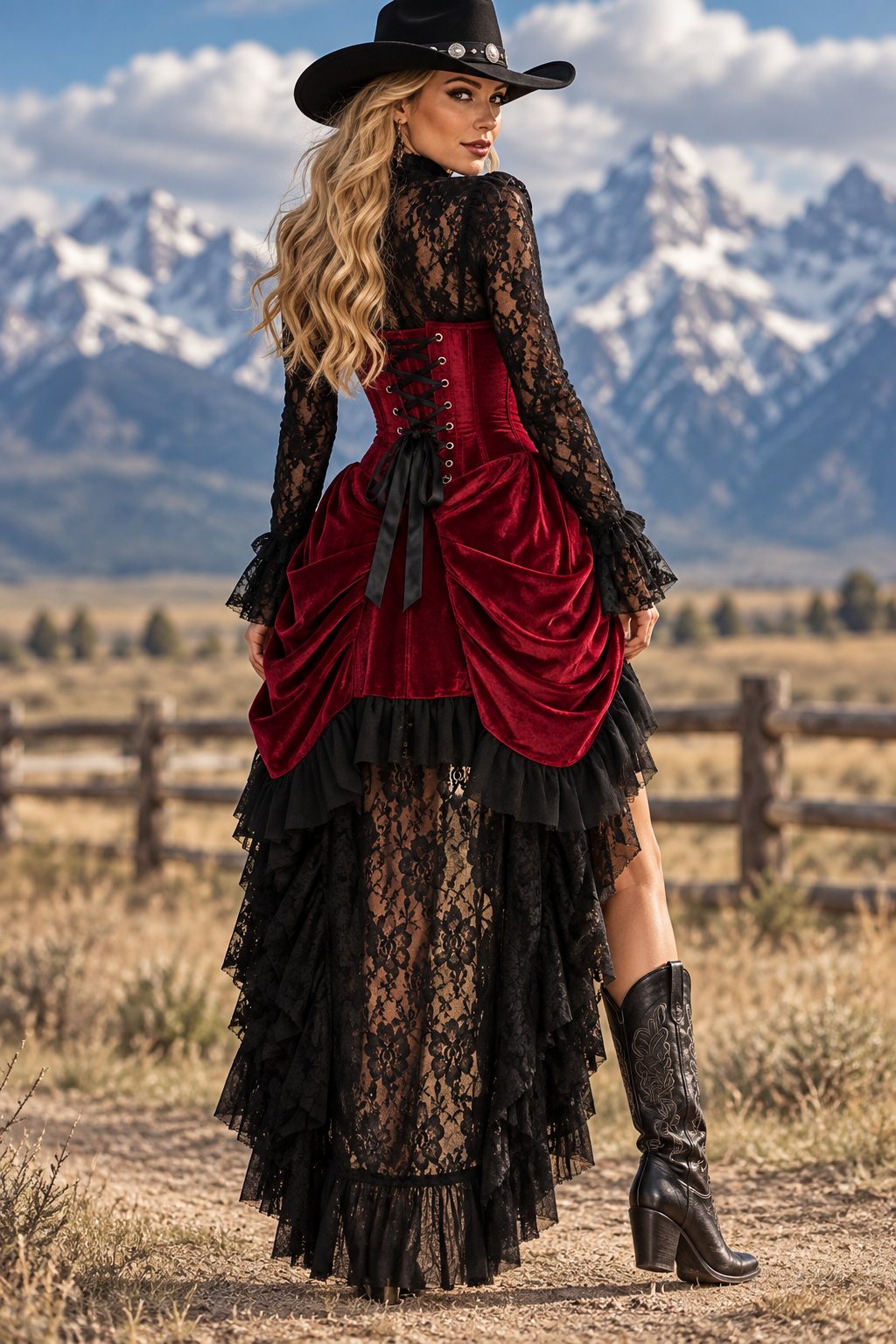 Dark Red Velvet Victorian Underbust Corset Dress