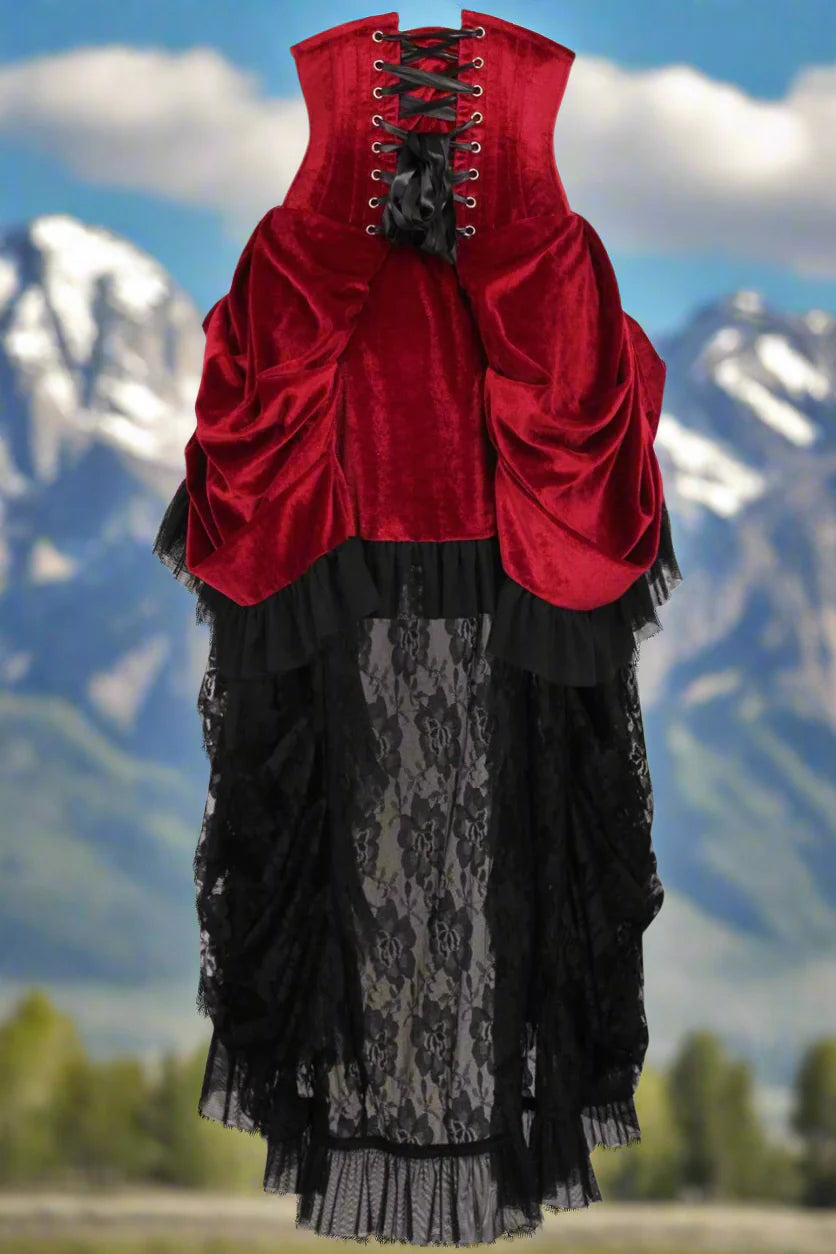 Dark Red Velvet Victorian Underbust Corset Dress