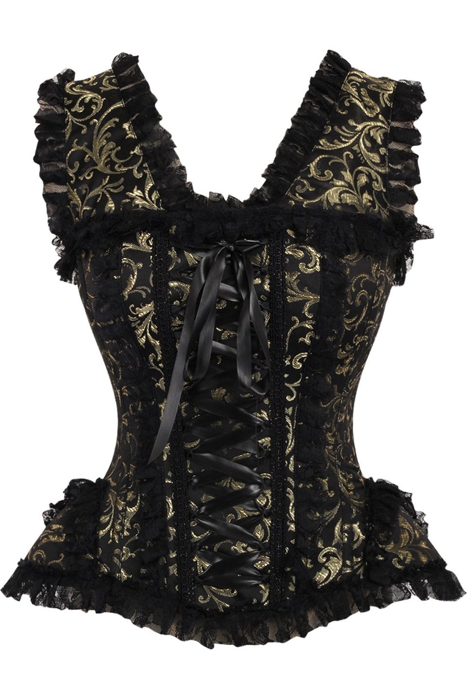 Top Drawer Swirl Brocade and Lace Steel Boned Corset by Daisy Corsets in 4 Color Choices in Size S, M, L, XL, 2X, 3X, 4X, 5X, or 6X